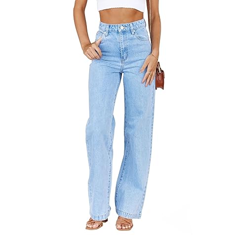 ETTELO Womens Jeans Mid Waisted Straight Leg Loose Stretchy Lightweight Tummy Control Trendy Jeans for Women 2024