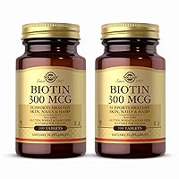SOLGAR Biotin 300 mcg - 100 Tablets, Pack of 2 - Supports Healthy Skin, Nails & Hair - Non-GMO, Vegan, Gluten Free, Dairy Free, Kosher, Halal - 200 Total Servings