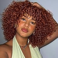 Red Orange Curly Wigs for Black Women Short Wavy Bob Wigs With Bangs Deep Wave Curly Hair Afro Kinky Curls Heat Resistant Synthetic Fiber Wigs For Daily Party Use