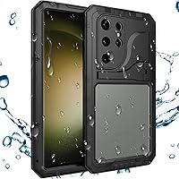 ONNAT-Full Body Protective Case for Samsung Galaxy S23 Ultra /S23 Plus /S23 Heavy Duty Protection Metal Case Cover with Built-in Screen Protector Waterproof Shockproof Dustproof (Black,S23Ultra)