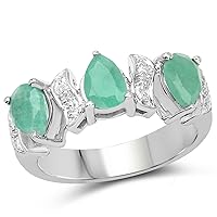 1.87 Carat Genuine Emerald and White Topaz .925 Sterling Silver Ring