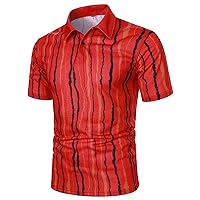 Mens Slim-Fit Polo Shirts 2023 Summer Trendy Printed Short Sleeve Casual Turndown Collar Buttons Pullover Tee Tops