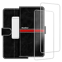 Phone Case Compatible with Samsung Galaxy 5G Mobile WiFi SCR01 + [2 Pack] Screen Protector Glass Film, Premium Leather Magnetic Protective Case Cover Black