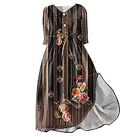Women's 3/4 Sleeve Spring and Summer Casual Fashion Cocktail Dresses V-Neck Gradient Printed Long Dresses
