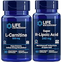 L-Carnitine 500 mg, 30 Vegetarian Capsules | Super R-Lipoic Acid, 240 mg, 60 Vegetarian Capsules | Energy & Metabolism Support, Liver Health, Anti-Aging Supplement