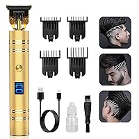Qhou Hair Trimmer, Newest T-Blade Outline Trimmer for Men, Electric Pro Li Cordless Trimmer Zero Gapped Detail Liners for Men Barbershop Beard Shaver Rechargeable Hair Clippers with LED Display-Gold