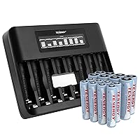 Tenergy 16 Pack AA and AAA Rechargeable Batteries and Compatible Charger, Precharged 8xAA and 8xAAA Batteries Ideal for Everyday Household Electronics…