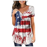 American Flag Tshirts Women Red White and Blue Shirts Patriotic Shirts 4th of July Tops Casual Cold Shoulder Tees