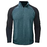 Men's Gym Tees Quarter Zip Muscle Shirts Raglan Long Sleeve Sporty Tops Colorblock Workout Tee Shirt Activewear Top