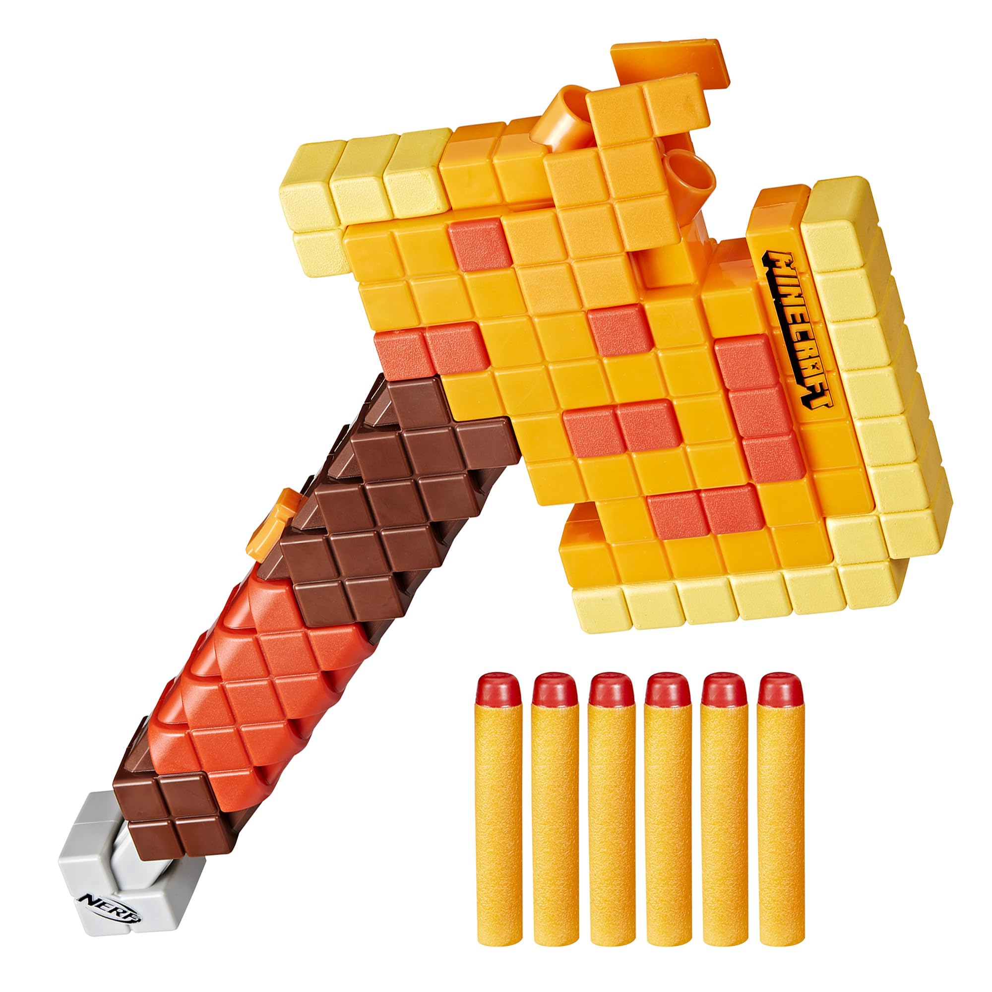 Nerf Minecraft Firebrand, Dart Blasting Axe, 6 Nerf Elite Foam Darts, Design Inspired by Minecraft Axe in The Game, Pull Down Priming, Minecraft Toys