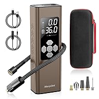 Morpilot Tire Inflator Portable Air Compressor, 2X Faster Inflation [9000mAh Battery & 12V DC Cord] Car Tire Pump with LCD Dual Display, 150PSI Electric Air Pump for Car SUV MPV RV Bike Ball, Coffee