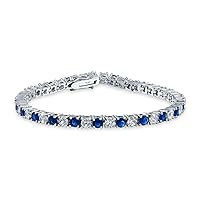 Bling Jewelry Alternating Round Cubic Zirconia 12.00 CT 4 Prong Basket Set Solitaire AAA CZ Tennis Bracelet For Women Prom Bride Silver Plated Simulated Jewel Color Birthstone 7.5 Inch
