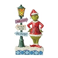 Enesco Dr. Seuss The Grinch by Jim Shore Standing by Street Lamp Lit Figurine, 10.24 Inch, Multicolor
