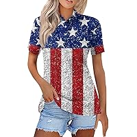 Womens Plus Size Tops Independence Day Pretty Short Sleeve Print Polo Shirt Outdoor Comfort Casual Fitted T-Shirt