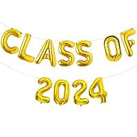 Tellpet Class of 2024 Balloons Banner for Graduation Party Decorations, Gold