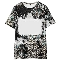 Ceboyel Womens Leopard Sublimation T Shirts Multiple Sizes Bleached Tees Tops Short Sleeve Vintage Tshirts Funny Cute Clothes