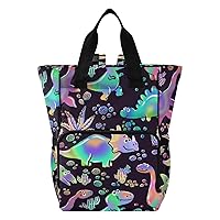Colorful Rainbow Dinosaurs Diaper Bag Backpack for Baby Boy Girl Large Capacity Baby Changing Totes with Three Pockets Multifunction Diaper Bag Tote for Travelling