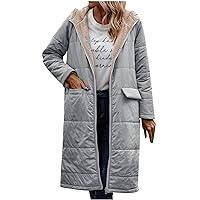 Women 2023 Hooded Sherpa Fleece Reversible Coats 2023 Winter Warm Zip Up Padded Outerwear Thicken Fashion Overcoat