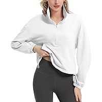 Quarter Zip Pullover Women Cropped Sweatshirt Long Sleeve Crop Top Stand Collar Drawstring Casual Pullover