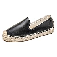 U-lite Women's Round-Toe Classic Flat Cap-Toe Slip ons Simple Espadrilles Leather Loafers