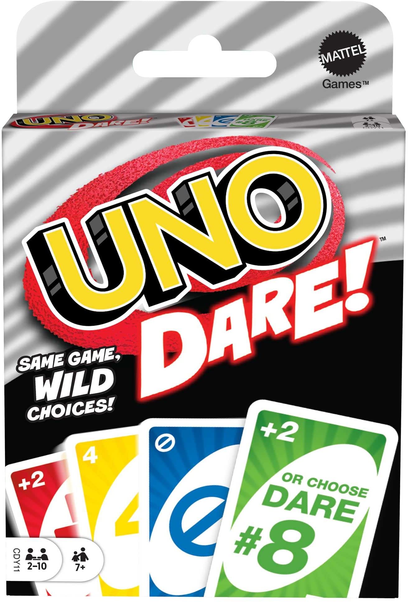 Mattel Games ​UNO Dare Card Game for Family Night Featuring Challenging and Silly Dares from 3 Different Categories