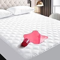 Queen Size Mattress Pad Protector Waterproof Quilted Fitted Bed Cover Cooling Deep Pocket Fits 8“-21” Noiseless Breathable Soft Absorbent Washable Lasting Stain Protection, White