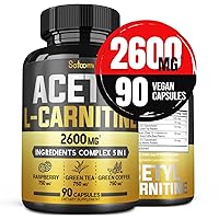 5in1 Acetyl L-Carnitine Complex Capsules - 2600mg Daily - Body, Brain & Immune Health Support - Combined Alpha Lipoic Acid, Green Tea, Green Coffee Bean & Raspberry Ketones - 90 Counts for 3 Month