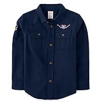 Boys and Toddler Long Sleeve Button Up Shirts, Aviator Tidal, 4T