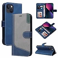 Colorblock Leather Flip Wallet Phone Case Back Cover for iPhone 13 14 12 11 Pro Max Mini X XS XR SE 8 7 6 6S Plus, Card Holder Stand Pop Shell(7/8/SE2,Blue)