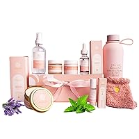 Spa Package for Women- Spa Kit Mothers Day Gifts - 9 Pcs Spa Gift Baskets For Women- Complete Bath Sets For Women- Features Facial Mist, Scented Candle, Stainless Water Bottle & More