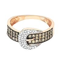 1/2 ct White & Champagne Diamond Belt Buckle Ring crafted in 10KT Rose Gold Real Diamond Ring for Women