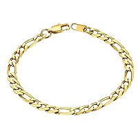 ChainsHouse Figaro Link Chain Bracelet Stainless Steel/Black/18K Gold Plated Wrist Bracelets for Men Women, 6MM-13MM, 7.5