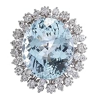 15.86 Carat Natural Blue Aquamarine and Diamond (F-G Color, VS1-VS2 Clarity) 14K White Gold Luxury Cocktail Ring for Women Exclusively Handcrafted in USA
