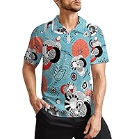 Abstract Texture Animal Men's Zippered Polo Shirt Casual Slim Fit Short Sleeve Golf T Shirts