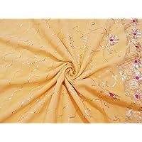 Indian Vintage Yellow Georgette DIY Fabric Traditional Dress Material Sequins Textile