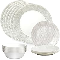 Corelle Vitrelle 18 Piece Glass Dinnerware Sets, Service for 6, Triple Layer Chip & Crack Resistant Glass Plate and Bowl Sets, Knox