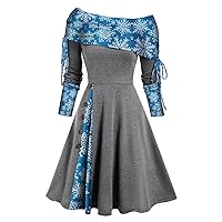 TWGONE Fall Dresses for Women 2023 Fit and Flare Dress Cold Shoulder A-line Cocktail Holiday Party Womens Fall Fashion Dress