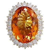 17.91 Carat Natural Yellow Citrine and Diamond (F-G Color, VS1-VS2 Clarity) 14K Yellow Gold Cocktail Ring for Women Exclusively Handcrafted in USA