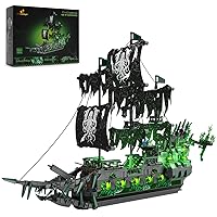 JMBricklayer Pirate Ship Building Toys with Lights, Ghost Ship Flying Dutchman Model Ship Boat 40001, Toy Building Sets for Adults, Pirate Ship Fathers Day Birthday Gifts Ideas for Boys Girls 14+