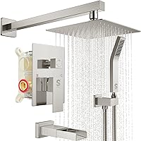 SR SUN RISE 8 Inches All Metal Square Shower System with Tub Spout, Tub Shower Faucet Set, High Pressure Rain Shower Head and Handheld Sprayer Shower Fixtues, Valve Included, Brushed Nickel