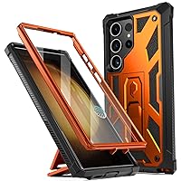 Poetic Spartan Case for Samsung Galaxy S23 Ultra 5G 6.8 inch, Built-in Screen Protector Work with Fingerprint ID, Full Body Rugged Shockproof Protective Cover Case with Kickstand, Metallic Orange