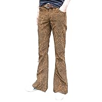 Mens Bell Bottoms Paisley Brown Flares Pants Corduroy 60s 70s Indie Mod Hippie (32