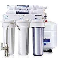 RO100 Under Sink 5-Stage Reverse Osmosis Drinking Water Filtration System High Capacity 100 GPD Fast Flow, 1:1 Pure to Waste Ratio, US Made Filters