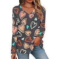 Womens Valentine's Day Graphic Tees Long Sleeve Love Heart Printed Shirts Blouse Tops