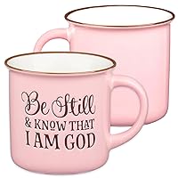 Christian Art Gifts Ceramic Pink Camp Style Coffee Mug 13 oz Microwave and Dishwasher Safe and Lead-Free Inspirational Scripture Coffee Mug - Be Still and Know - Psalm 46:10