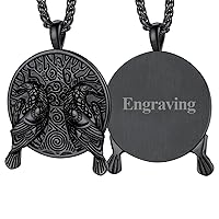 FaithHeart Norse Viking Raven Necklace for Men Women Vintage Celtic Crow Raven Jewelry- Can Engrave