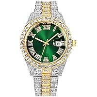 Luxury Mens Crystal Diamond Watches with Roman Numerals Iced Out Colorful Dial Watch Quartz Analog Stainless Steel Watch