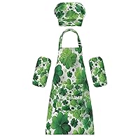 St. Patrick's Clover 3 Pcs Kids Apron Toddler Chef Painting Baking Gardening (with Pockets) Adjustable Artist Apron for Boys Girls-M