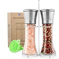 Salt and Pepper Grinder Set - Stainless Steel Refillable Salt & Peppercorn Shakers