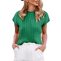 Saodimallsu Womens Summer Crewneck Crop Tops Casual Loose Fit Cable Knit Pullover Sweater
